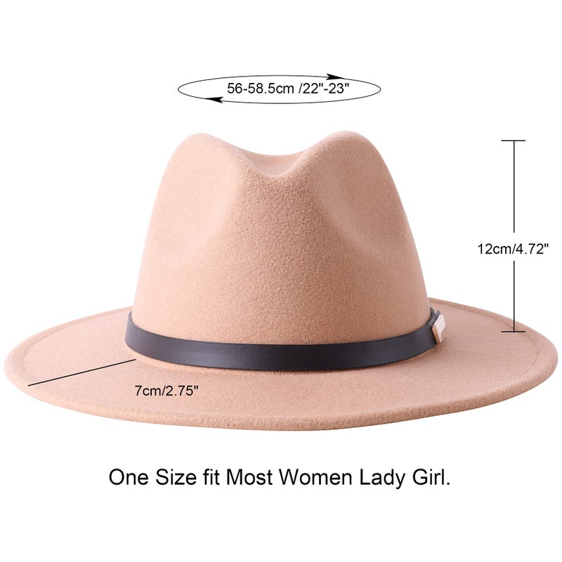 Lanzom Women Lady Retro Wide Brim Floppy Panama Hat Belt Buckle Wool Fedora Hat Fit Size 6 8/7-7 1/4(01-Camel, One Size) - Image 2